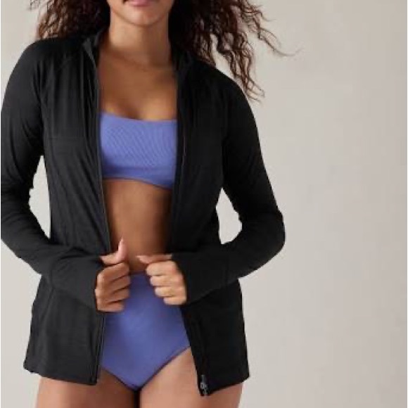 ATHLETA BLACK ZIP UP WITH HOOD - Picture 1 of 5